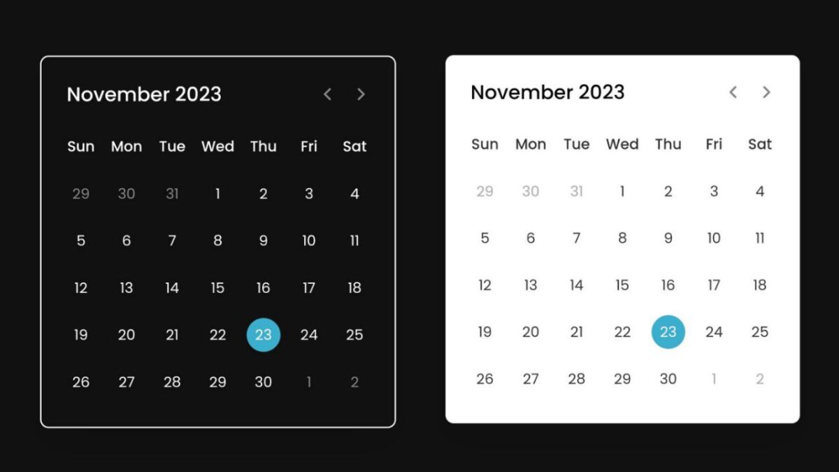 How To Create A Dark/Light Calendar In HTML CSS & JavaScript | Coding ...