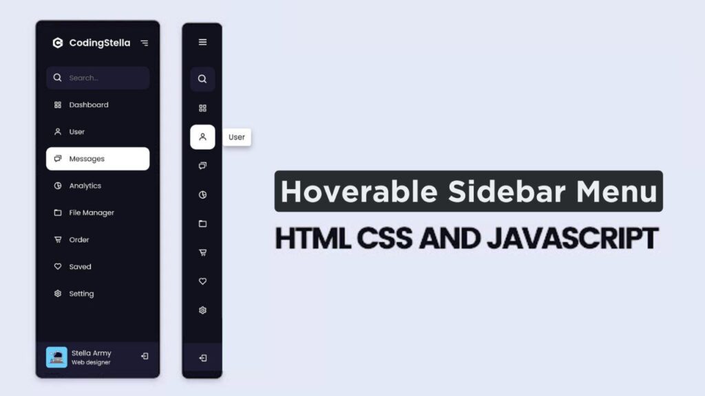 How to make Hoverable Sidebar Menu using HTML CSS & JavaScript | Coding ...